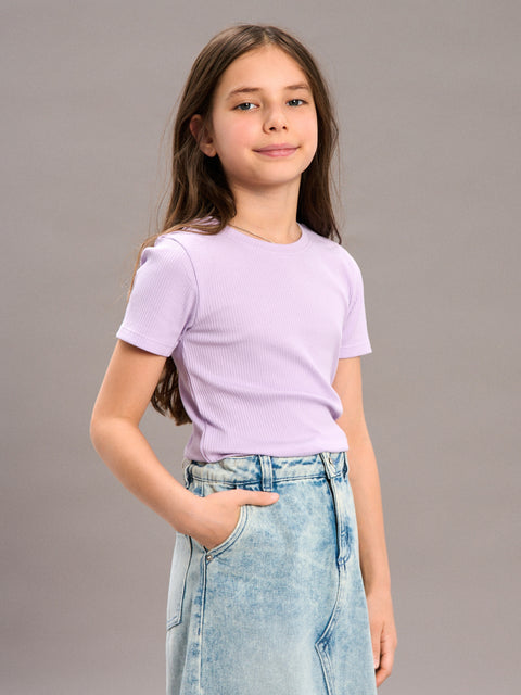 Sinsay Girl's Purple Ribbed Knit T-Shirt | Sinsay In Lebanon
