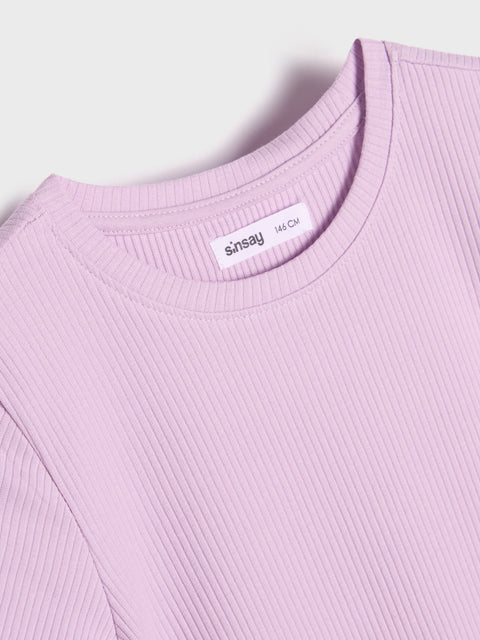 Sinsay Girl's Purple Ribbed Knit T-Shirt | Sinsay In Lebanon