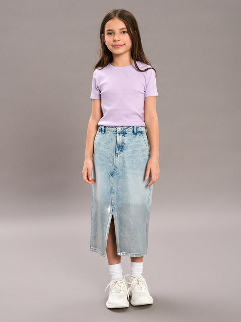 Sinsay Girl's Purple Ribbed Knit T-Shirt | Sinsay In Lebanon