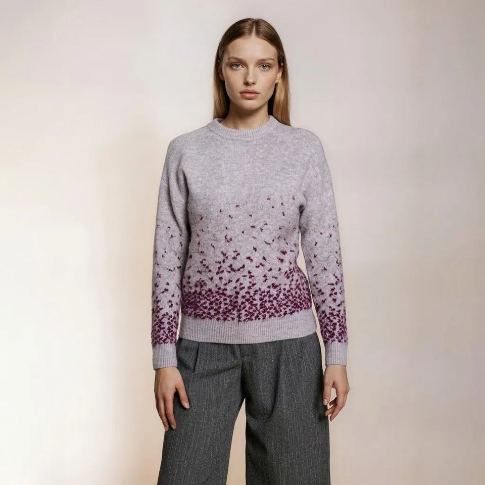 Sinsay Women's Grey Striped Knitted Ribbed Neck and Cuffs Sweater