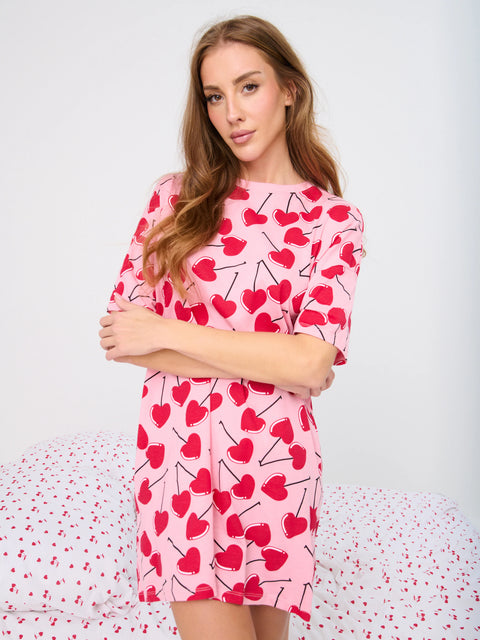 Sinsay Women's Pink Heart Printed Oversized Nightgowns Dress | Sinsay In Lebanon