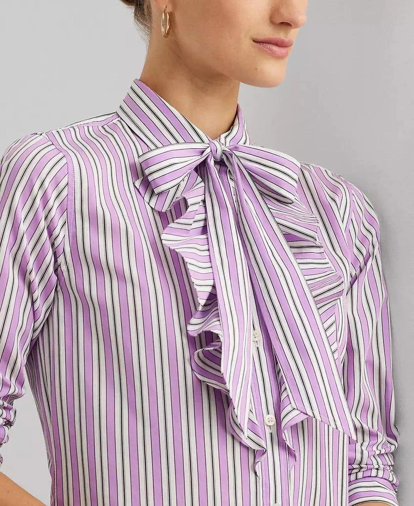 Lauren Ralph Lauren Women's Multicolor Striped Broadcloth Tie-Neck Shirtdress |Lauren Ralph Lauren In Lebanon