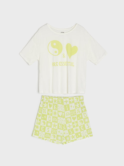 Sinsay Girl's White & Lime Green Pajama Set 2pcs | Sinsay In Lebanon