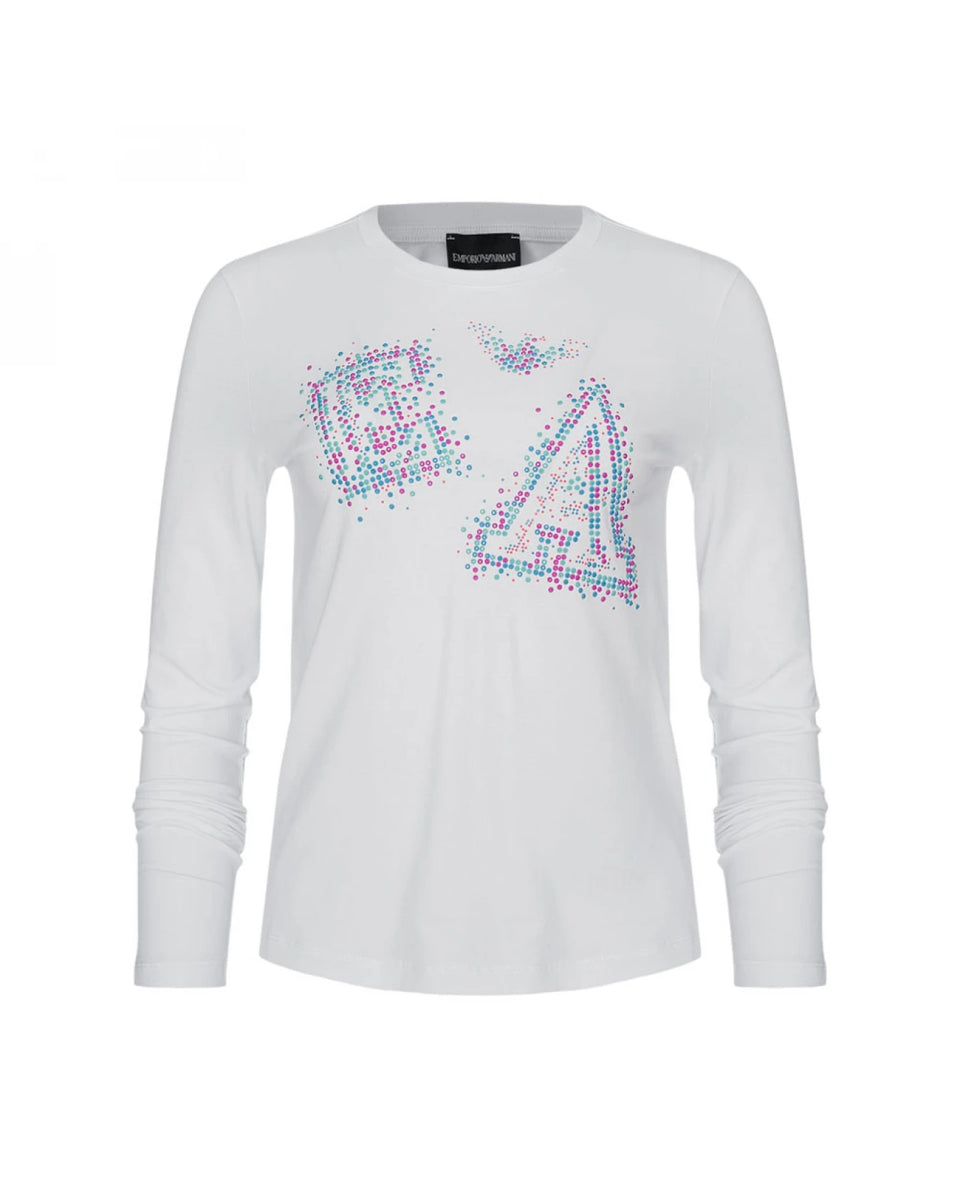 Emporio Armani Women's WhiteRound Neckline With Long SleevesT-shirt | Emporio Armani in Lebanon