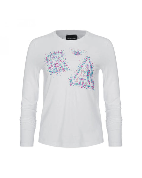 Emporio Armani Women's White  Round Neckline With Long Sleeves  T-shirt | Emporio Armani in Lebanon