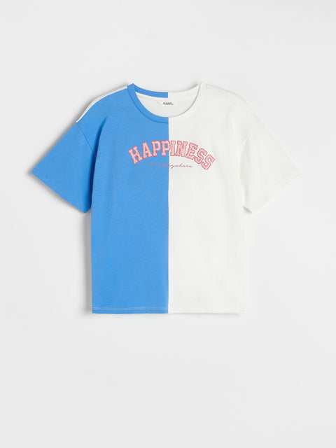 Reserved Girl's Two-color T-shirt With Print | Reserved In Lebanon