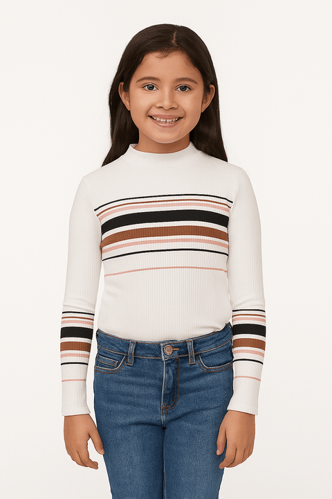 Beautees Girl's White Striped Long Sleeve Blouse | Beautees In Lebanon