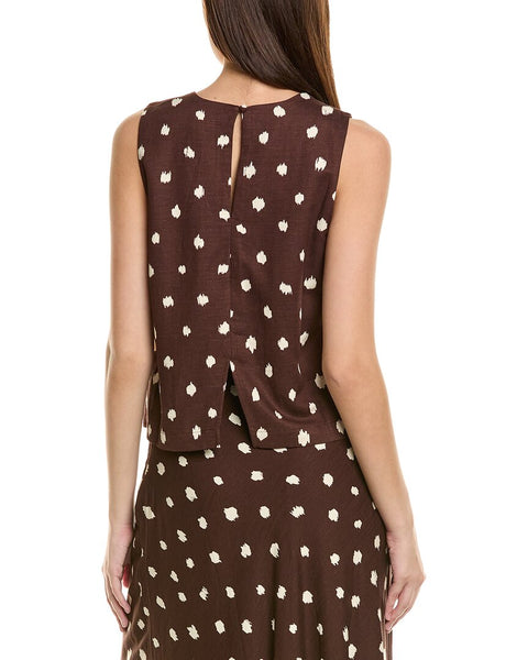 1.State Women's Brown Crewneck Linen Blend Sleeveless Blouse | 1.State In Lebanon