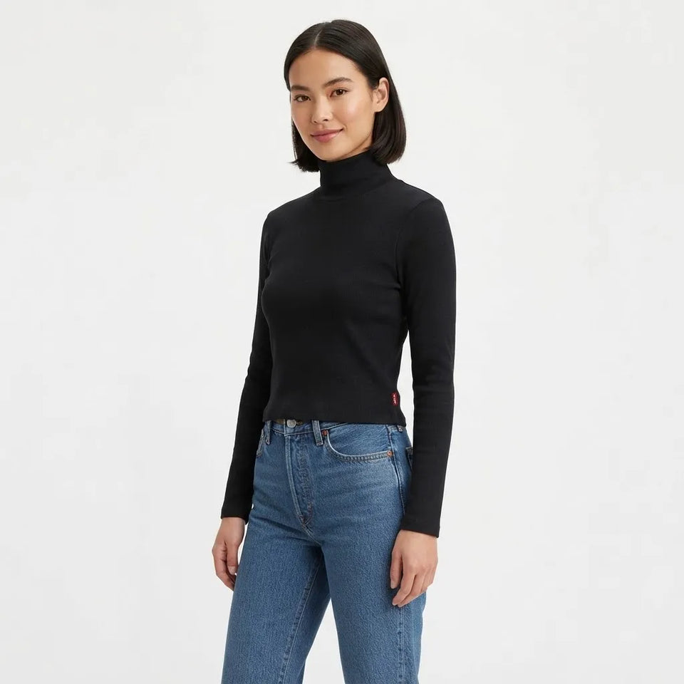 Levi'S Women's Black Mock Neck Turtleneck Long-Sleeve Blouse