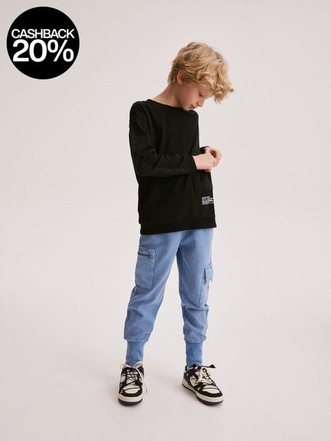 Reserved Boy's Blue Structured Fabric Joggers |Reserved In Lebanon