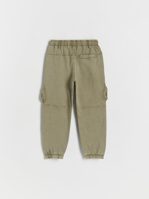 Khaki cargo jogger pants on a white background