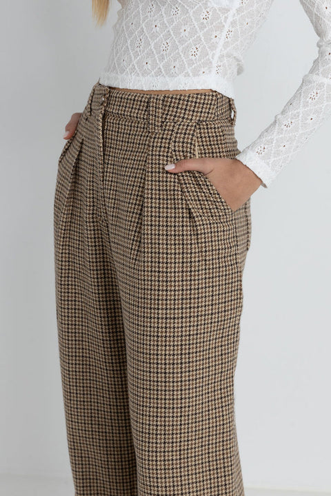 Hippie Rose Women's Brown/Black Checkered Patterned Wide Leg Pants | Hippie Rose In Lebanon