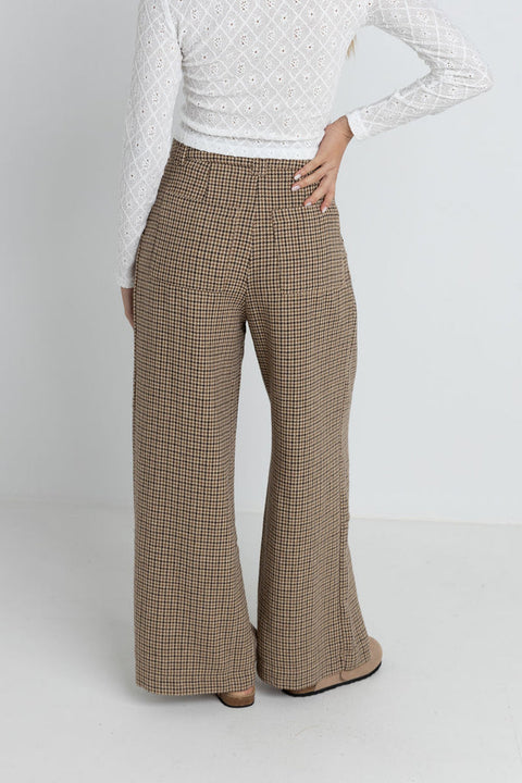 Hippie Rose Women's Brown/Black Checkered Patterned Wide Leg Pants | Hippie Rose In Lebanon