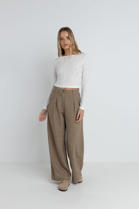 Hippie Rose Women's Brown/Black Checkered Patterned Wide Leg Pants | Hippie Rose In Lebanon