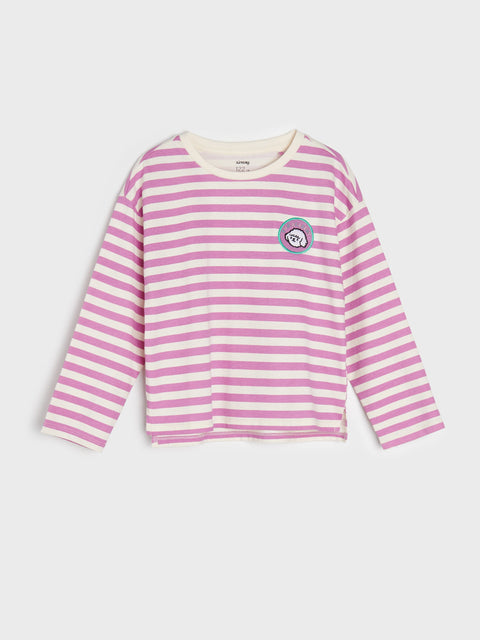 Sinsay Girl's Pink/White Striped Long Sleeve Blouse With Decorative Patch | Sinsay In Lebanon
