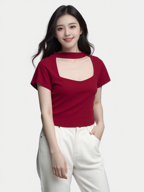 Ultra Flirt Women's Burgundy Short Sleeve Blouse |Ultra Flirt In Lebanon