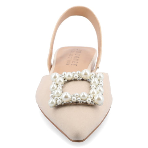 Journee Collection Women's Beige Slingback Jewel Pointed Toe Ballet Flats | Journee Collection In Lebanon