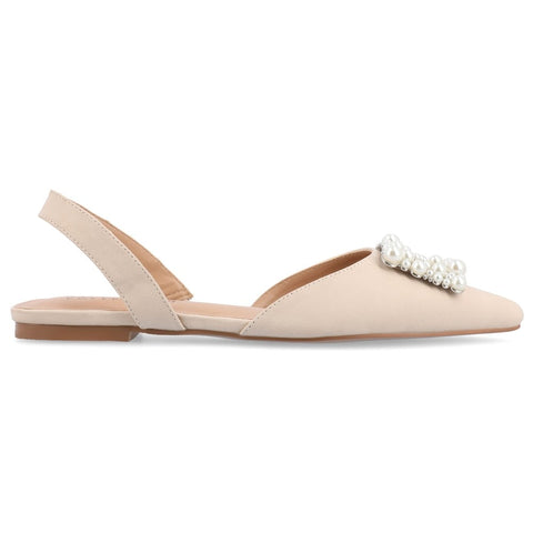 Journee Collection Women's Beige Slingback Jewel Pointed Toe Ballet Flats | Journee Collection In Lebanon