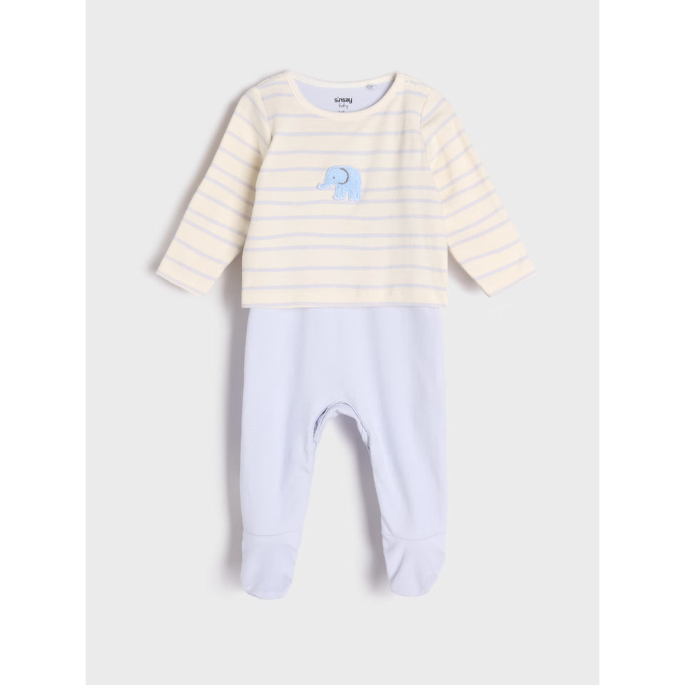 Sinsay Baby Boy's Blue & Cream With Elephant Motif Overall