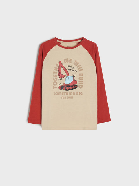 Sinsay Boy's Beige/Red Long-sleeved with Print Blouse | Sinsay in Lebanon