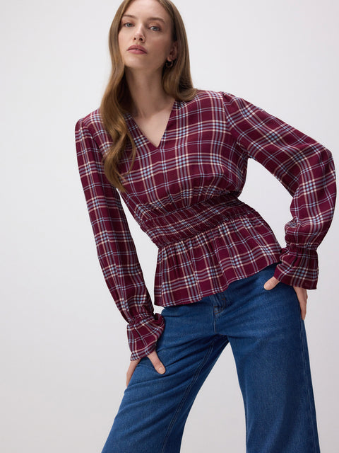 Reserved Women's burgundy Check viscose blouse | Reserved In Lebanon
