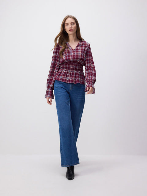 Reserved Women's burgundy Check viscose blouse | Reserved In Lebanon