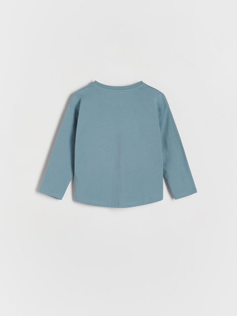 Blue long-sleeve shirt on a white background