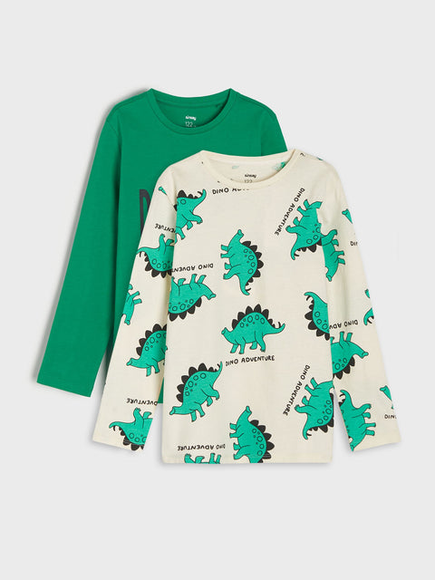 Sinsay Boy's Beige/Green Long Sleeve Blouse With Dino Print | Sinsay In Lebanon