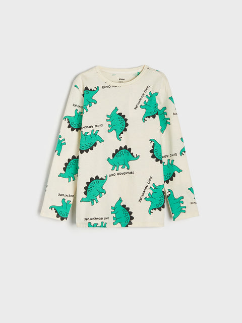 Sinsay Boy's Beige/Green Long Sleeve Blouse With Dino Print | Sinsay In Lebanon