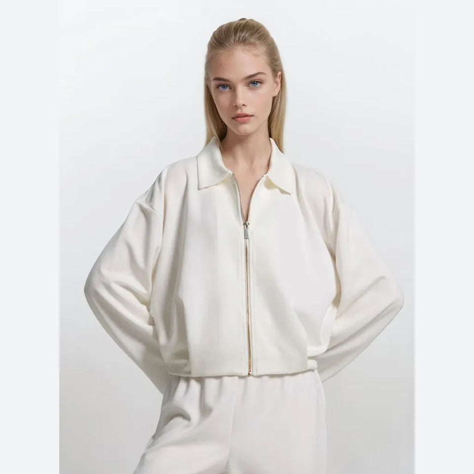 Sinsay Women's White Zip-Up Long Sleeve Jacket
