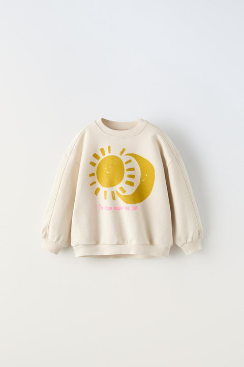 Zara Girl's Beige "The Moon Follows The Sun" Graphic Sweatshirt | Zara In Lebanon
