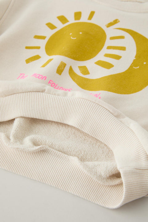 Zara Girl's Beige "The Moon Follows The Sun" Graphic Sweatshirt | Zara In Lebanon