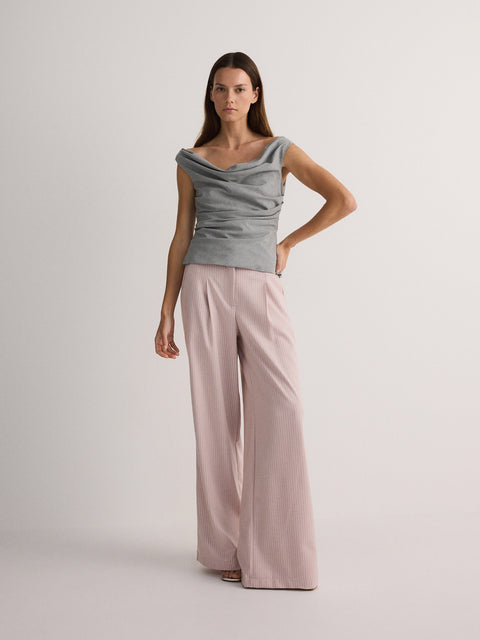 Reserved Women's Light Pink Viscose Rich Wide Leg Trousers With Pleats | Reserved In Lebanon