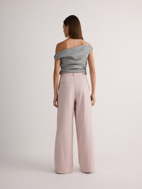 Reserved Women's Light Pink Viscose Rich Wide Leg Trousers With Pleats | Reserved In Lebanon