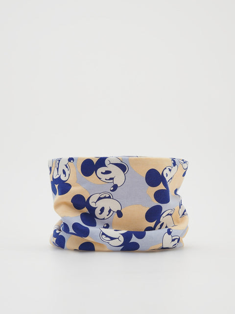 Neck gaiter with cartoon character pattern on a white background