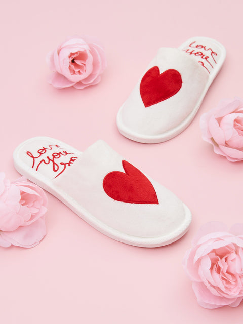 Sinsay Women's White & Red Heart Pattern Indoor Slippers | Sinsay In Lebanon