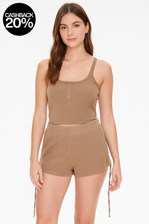 Forever 21 Women's Beige Ribbed Biker Short |Forever 21 In Lebanon