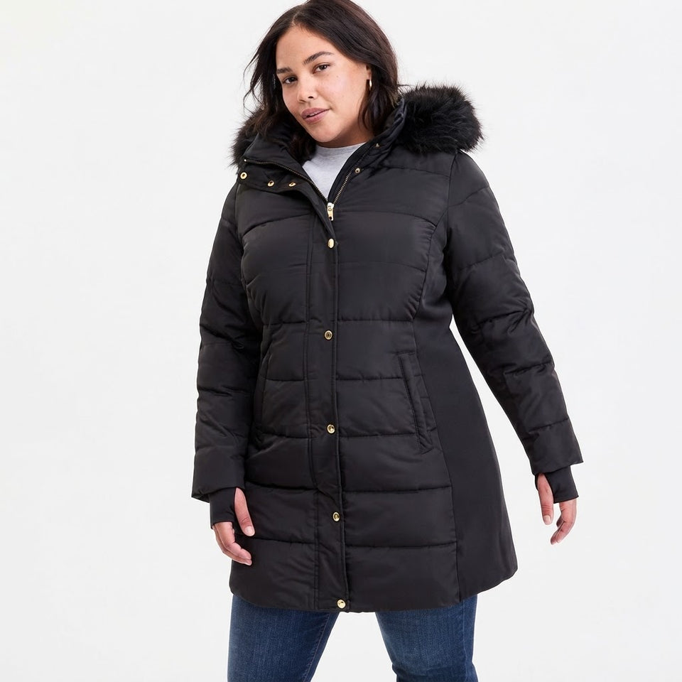 Michael Kors Women's Black Plus-Size Hooded Puffer Coat