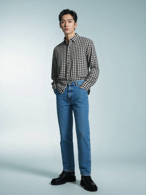 Lands End Men's Black & White Checkered Long Sleeve Shirt | Lands End In Lebanon