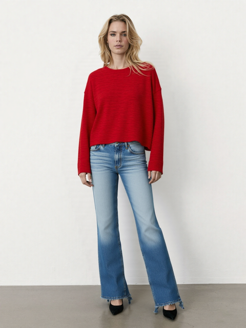 Pull & Bear Women's Red Crew Neck Long Sleeve Blouse |Pull & Bear In Lebanon