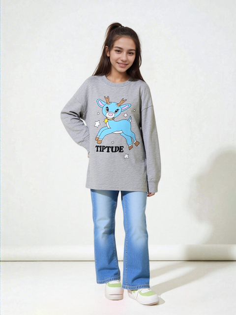 Hybrid Girl's Grey Christmas Reindeer Printed Blouse | Hybrid In Lebanon