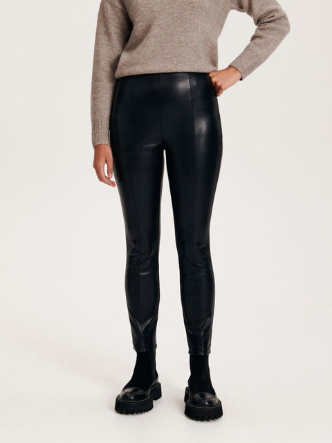 Reserved Women's Black Elastic Band Leather Pants | Reserved In Lebanon