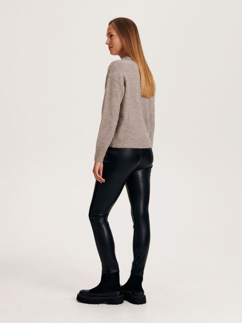 Reserved Women's Black Elastic Band Leather Pants | Reserved In Lebanon