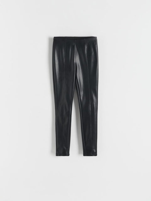 Reserved Women's Black Elastic Band Leather Pants | Reserved In Lebanon