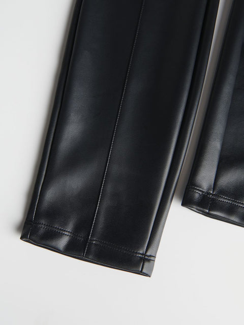 Reserved Women's Black Elastic Band Leather Pants | Reserved In Lebanon