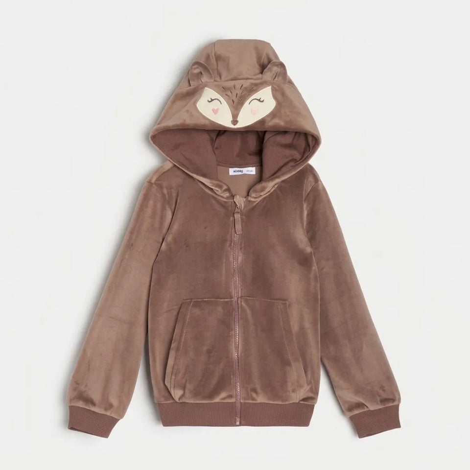 Sinsay Girl's Brown Animal Printed Hooded Jacket