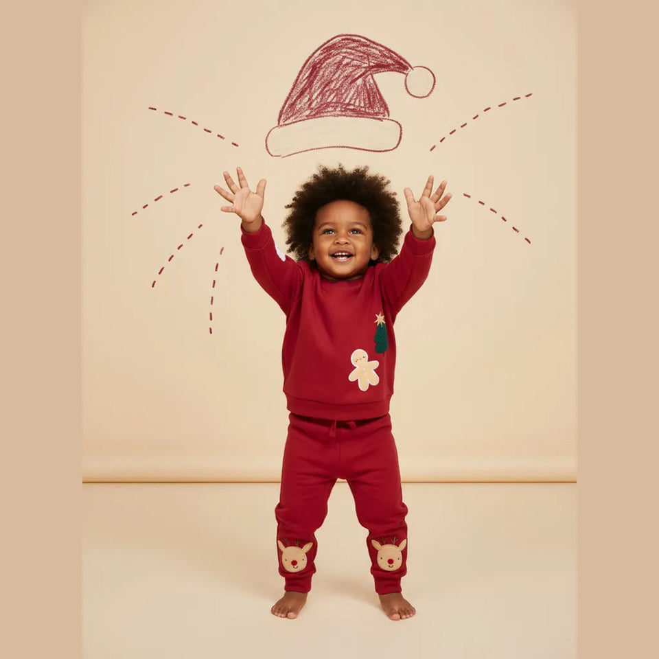Sinsay Baby Girl's Red Legs Embroidered Reindeer Sweatpants