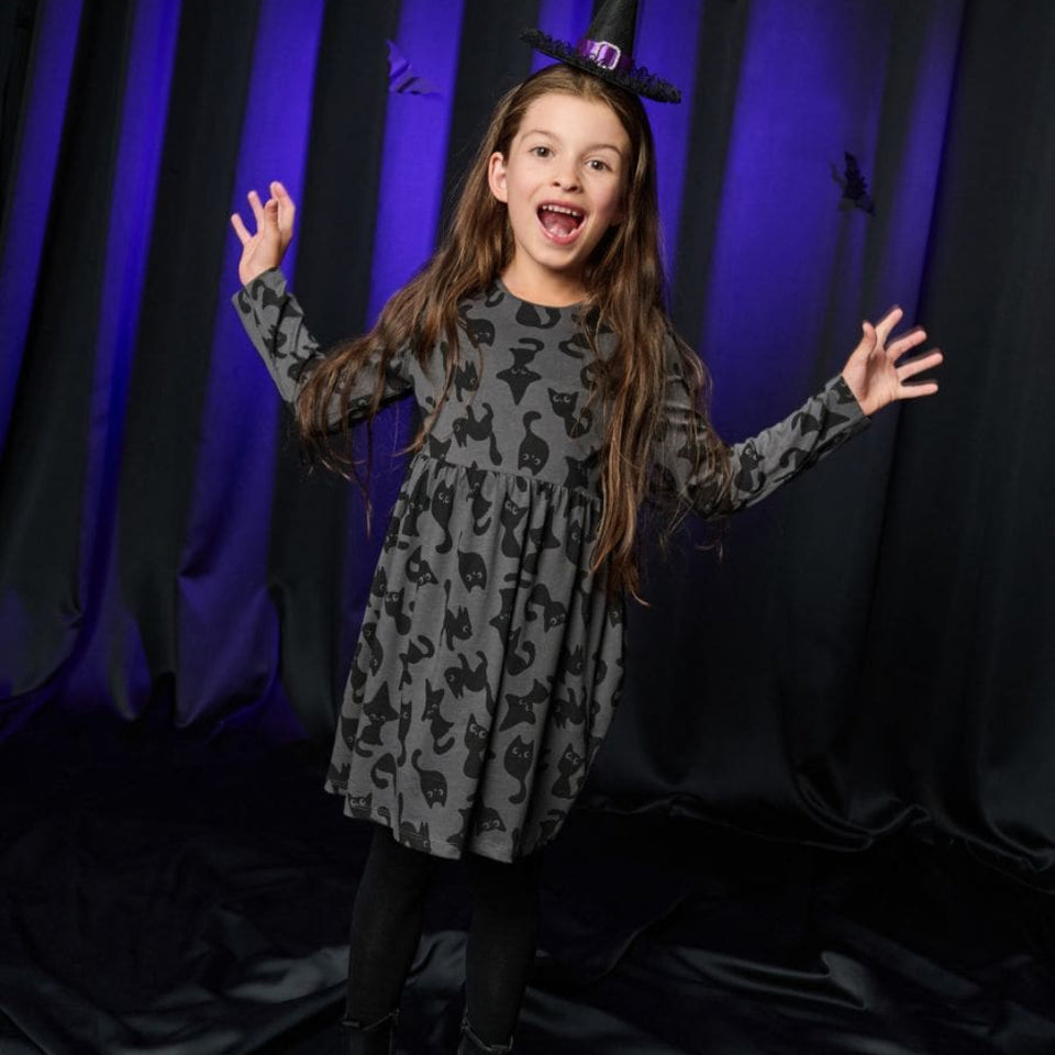 Sinsay Girl's Grey & Black All Over Printed Long-Sleeves Dress