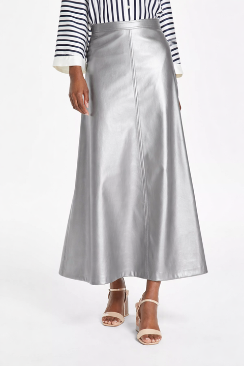 Vince Camuto Women's Silver Faux-Leather Seamed Maxi Skirt | Vince Camuto In Lebanon