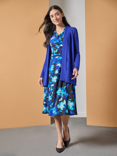 Kasper Women's Blue Soft Pointelle Cardigan | Kasper In Lebanon